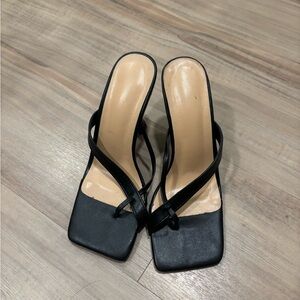 Women’s Black Strappy Square-Toe Heeled Sandals